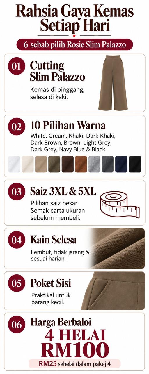 Rahsia gaya kemas setiap hari โ 6 sebab pilih Rosie Slim Pallazo