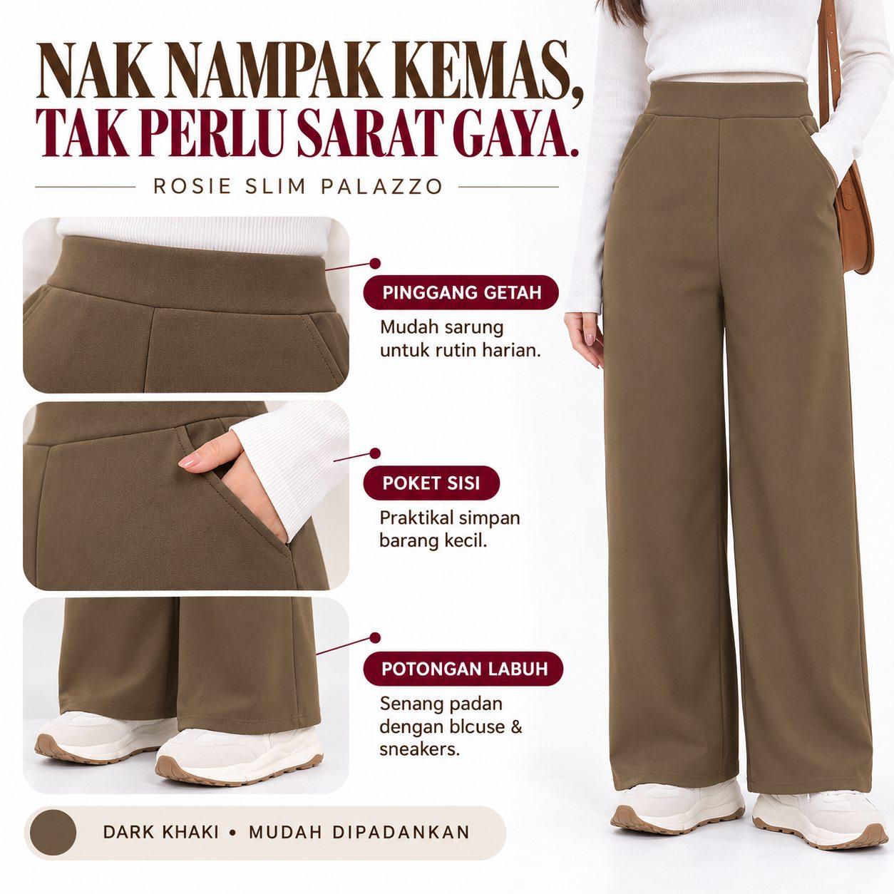 Nak nampak kemas, tak perlu sarat gaya โ pinggang getah, poket sisi, potongan labuh